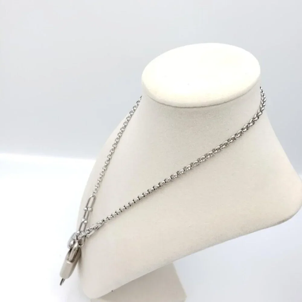 Stainless Steel Silver-Plated Necklace with Authentic Louis Vuitton Padlock - Picture 3 of 12